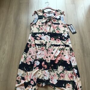 NWT Nina Leonard  Dress Navy & Apricot  Sz XL